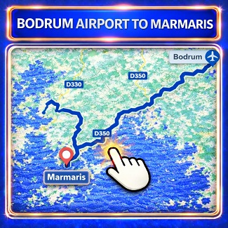 Bodrum Airport to Marmaris route map