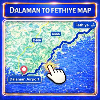 Dalaman to Fethiye route map