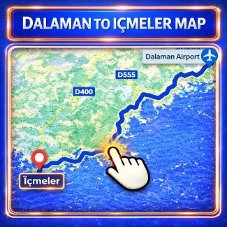 Dalaman to Icmeler route map
